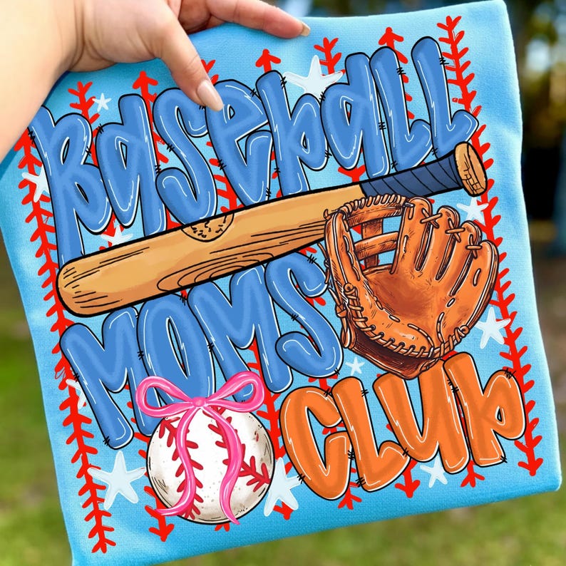 Trendy Baseball Moms Club PNG Game Day Doodle Design