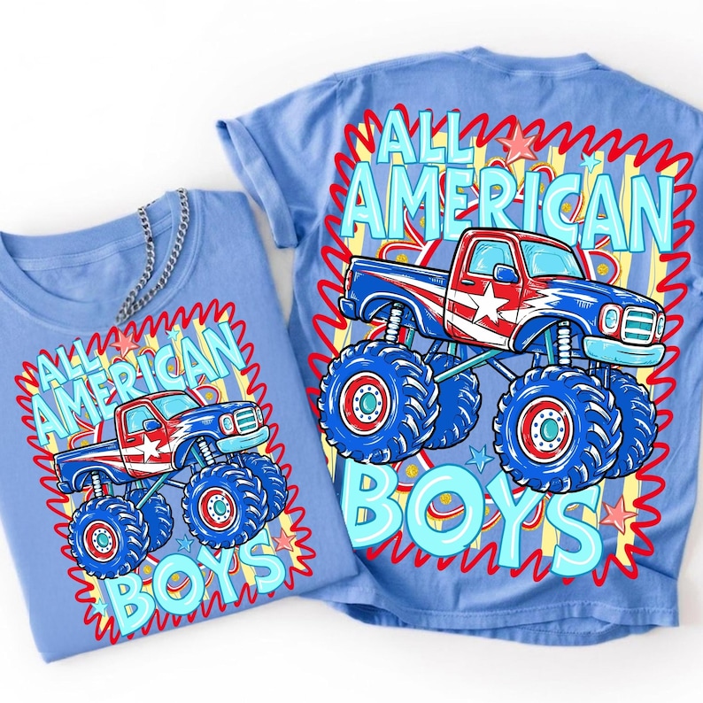 All American Boy Patriotic Monster Truck PNG Design