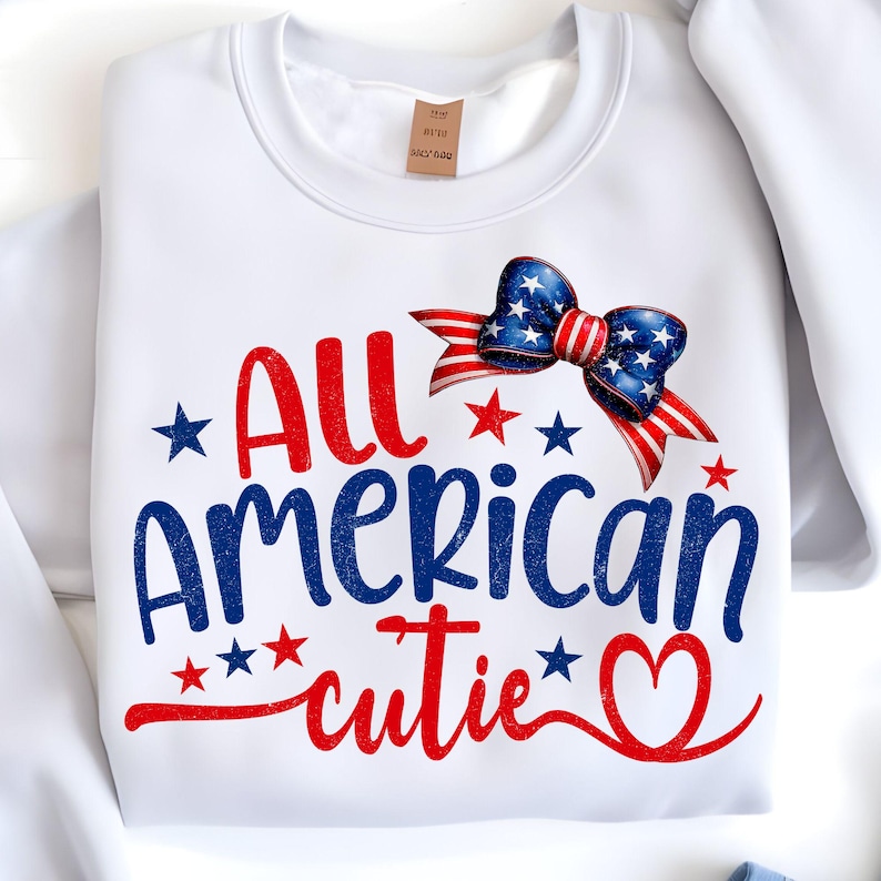 Cute Patriotic Baby Girl PNG design with stars and stripes bow