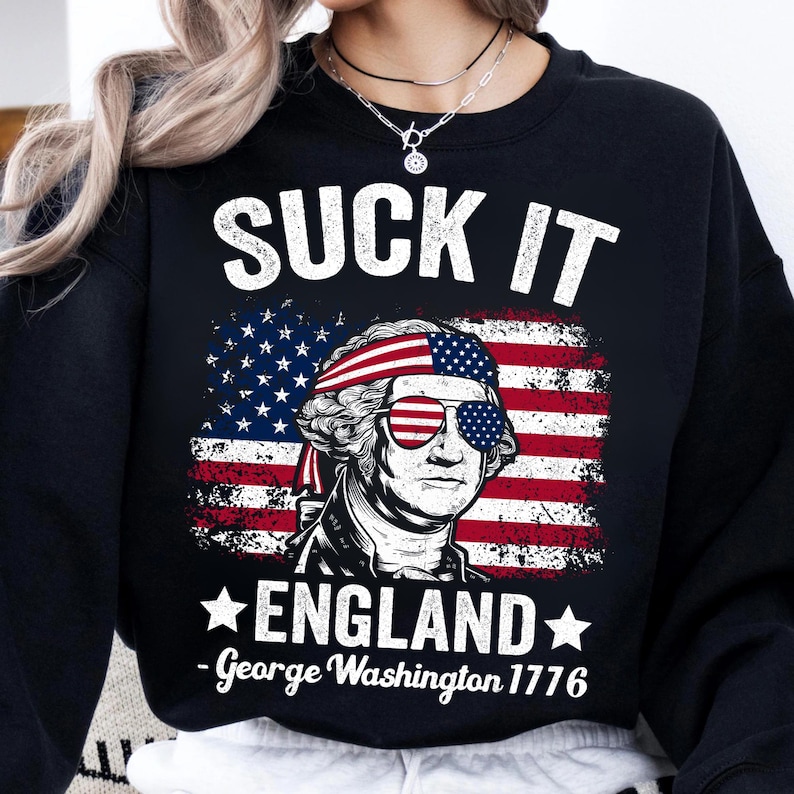 Funny George Washington 'Suck It England' PNG design on a white background, perfect for patriotic celebrations.