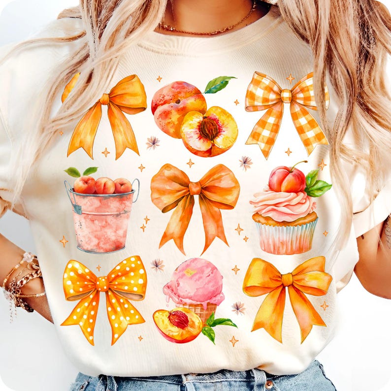 Trendy Coquette Peach PNG Design with Floral Bow
