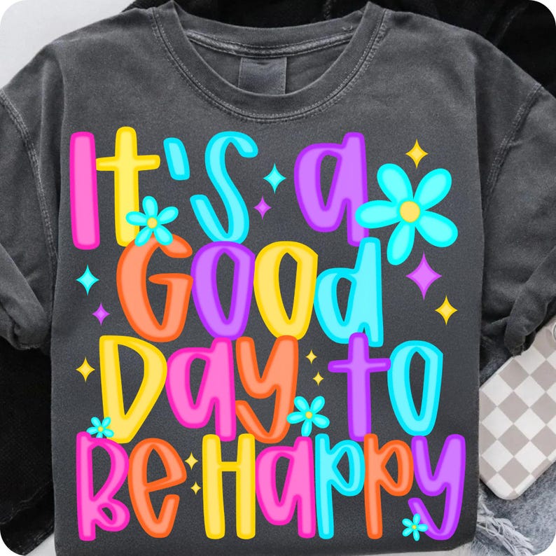 Happy Day Wildflower PNG on a T-shirt with boho design