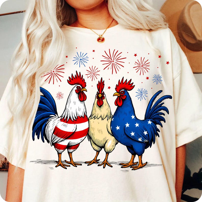 Retro Patriotic Chicken PNG for 4th of July Sublimation Shirt Design