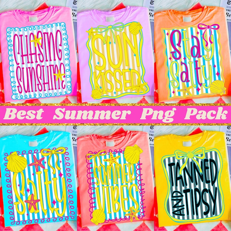 Preppy neon summer sublimation design with vibrant beach life theme