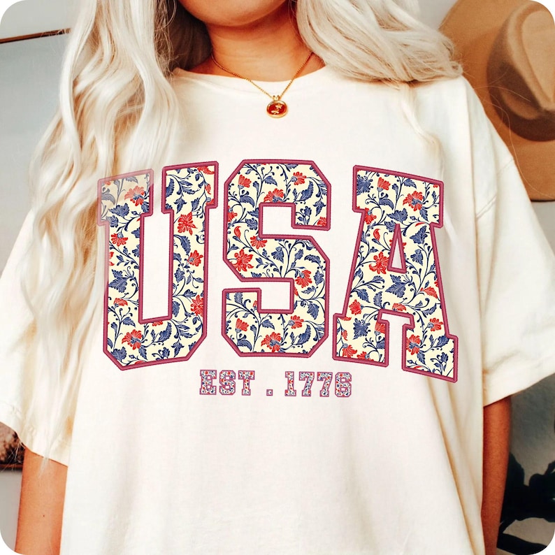 Vibrant Floral USA Retro 4th of July Sublimation Design on a white background.