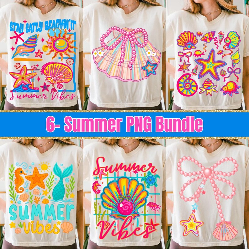Image of Neon Summer Beach PNG Bundle: Distressed Vacation Designs (Digital Download).
