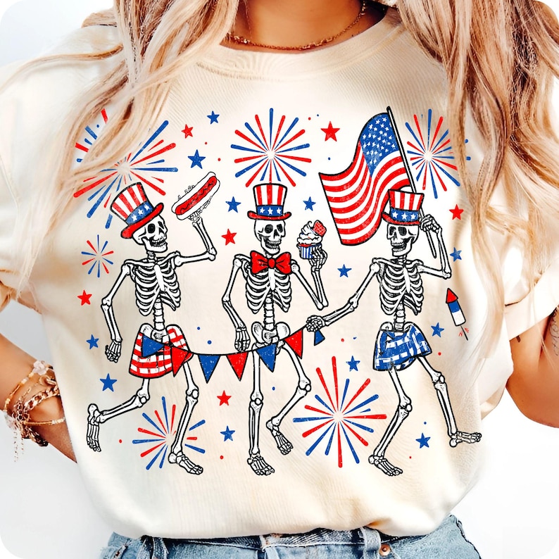 Funny Patriotic Skeletons 4th of July Sublimation Design