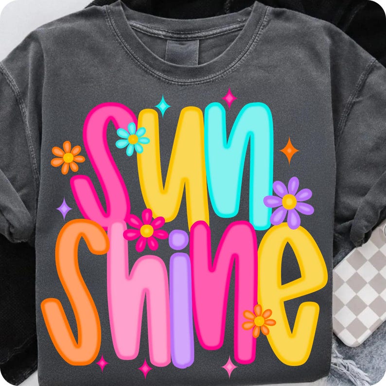Vibrant Neon Sunshine Beach Life PNG Design on Mockup Shirt