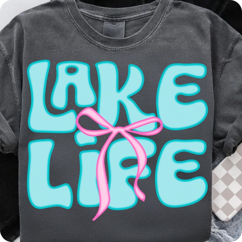 Neon Lake Life Beach Life Sublimation Design on T-Shirt Mockup