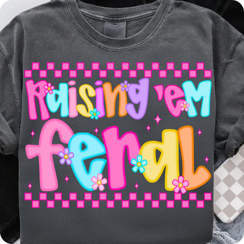 Retro Grunge Funny Mama PNG Feral Mom Shirt Design on a T-shirt