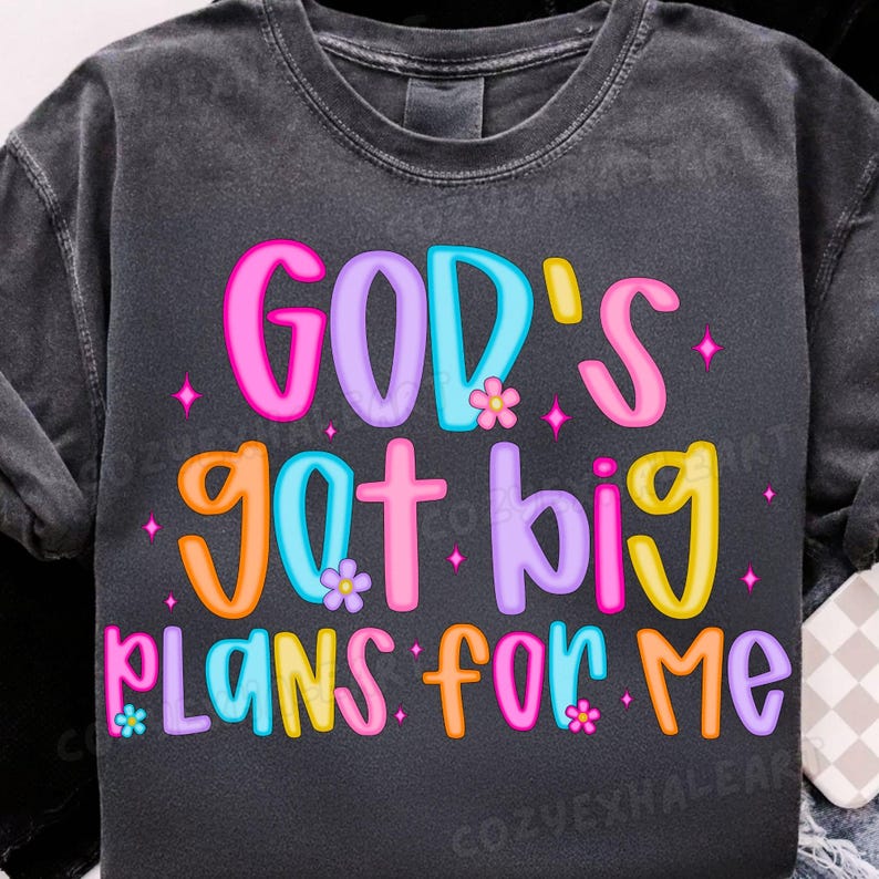 God's Got Big Plans for Me Christian Toddler PNG Design mockup on a kids t-shirt