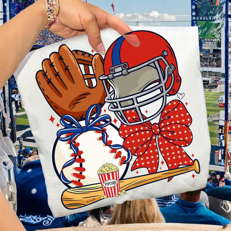 Trendy Baseball Coquette PNG Design featuring Retro Bows and Leopard Patterns