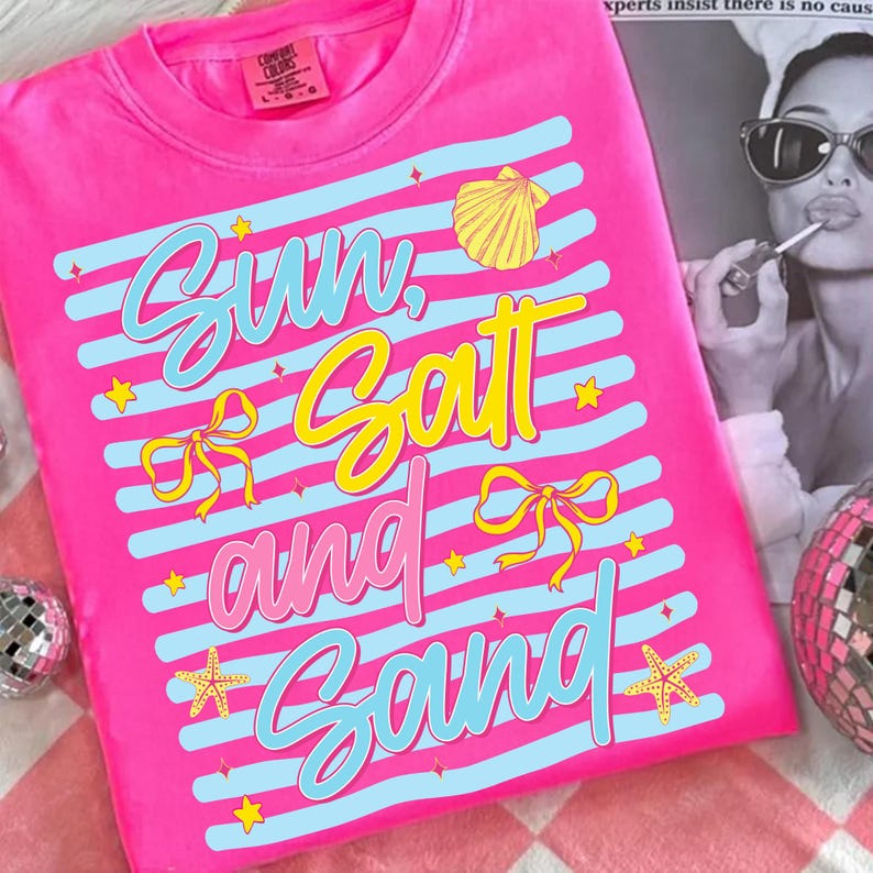 Sun Salt and Sand Summer Sublimation PNG Design on a T-Shirt