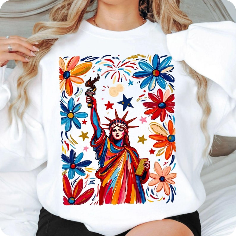 Retro Statue of Liberty PNG 4th of July USA Flag Sublimation Design