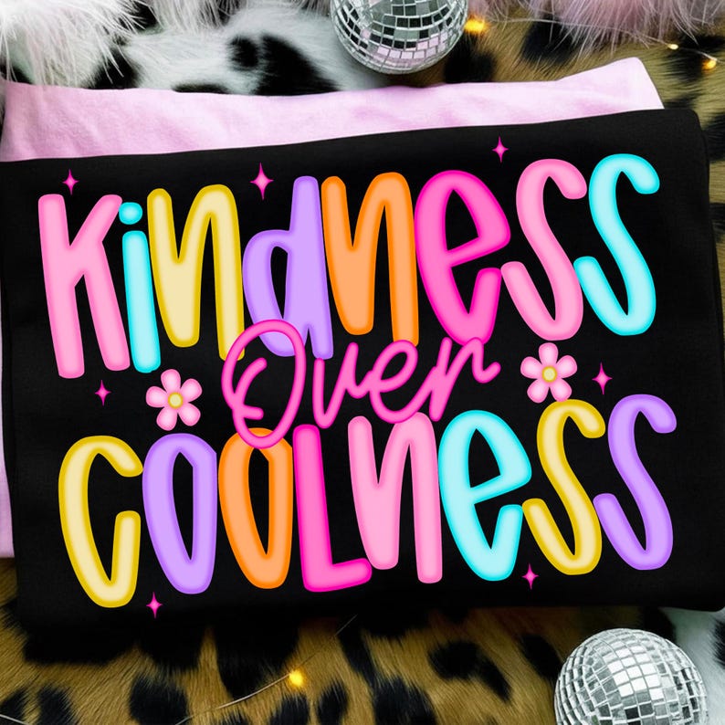 'Kindness Over Coolness' preppy retro sublimation design on a t-shirt mock-up