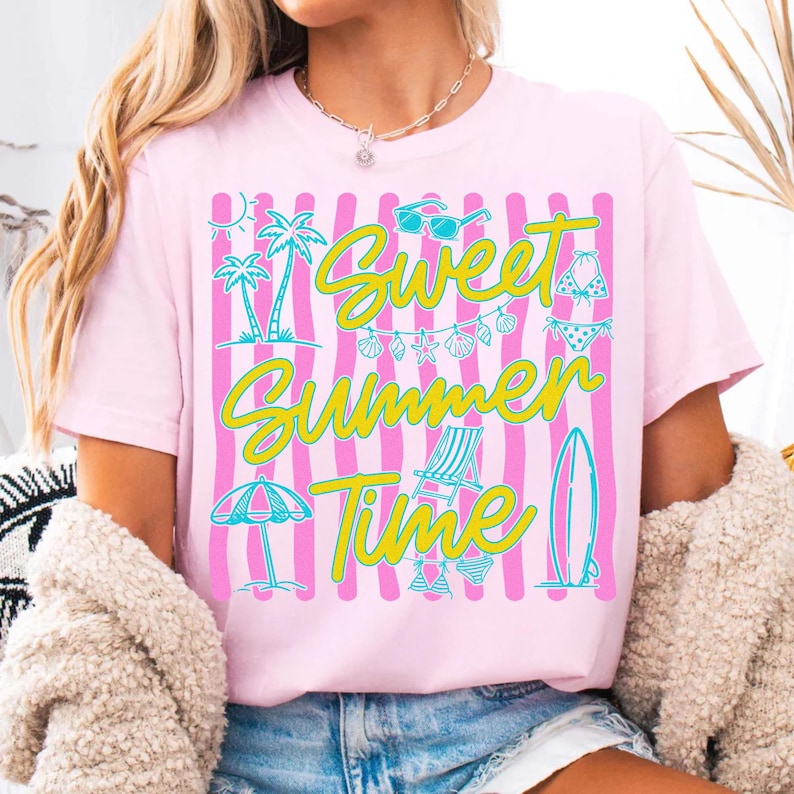Retro Neon Sweet Summer Time PNG Sublimation Design for T-Shirts