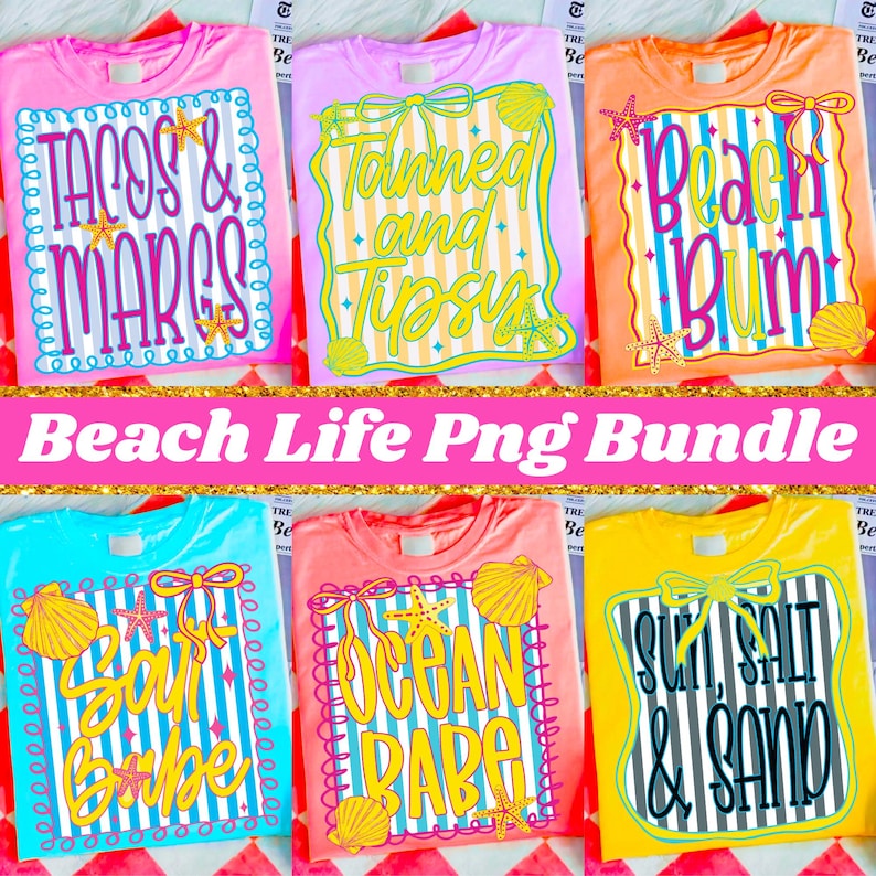 Preppy Neon Summer Sunshine Beach Life PNG Sublimation Designs