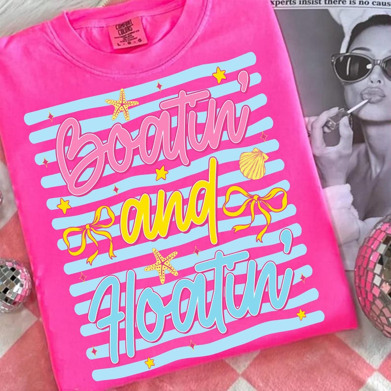 Retro Boatin and Floatin Summer PNG Design with Coastal Bows and Starfish