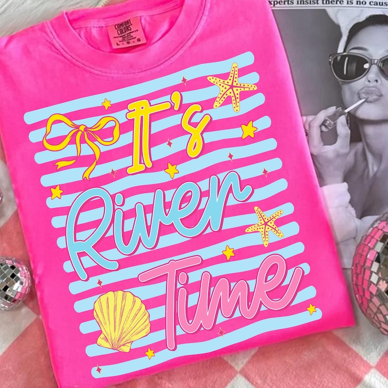 It's River Time Neon Striped Summer PNG Design Mockup