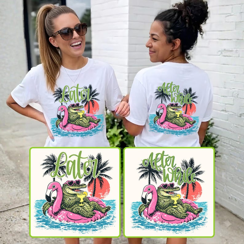 Later Gator PNG Sublimation Design with Tropical Alligator on Flamingo Floatie