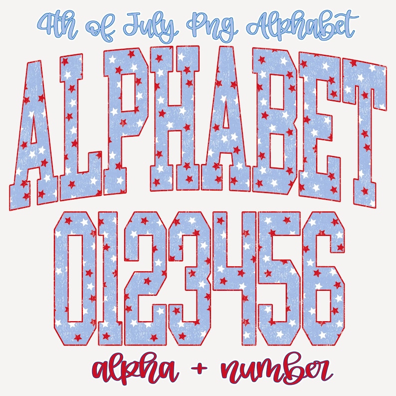 4th of July Distressed Alphabet PNG Patriotic Letters and Numbers