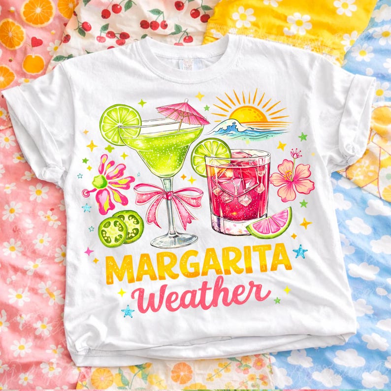 Summer Margarita Weather PNG Alphabet Bundle showcasing preppy brushstroke letters against a vibrant background