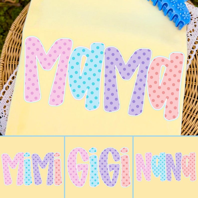 Vibrant Polka Dots Mama PNG Bundle featuring coquette neon and grandmacore styles, perfect for sublimation.