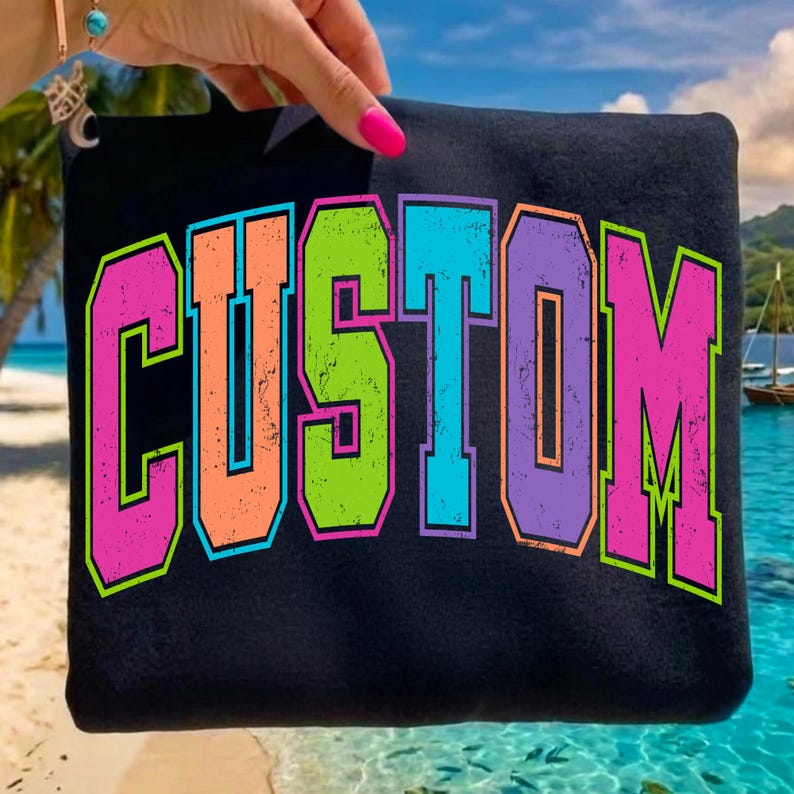 Vibrant Neon Summer PNG Bundle with distressed varsity letters for crafting