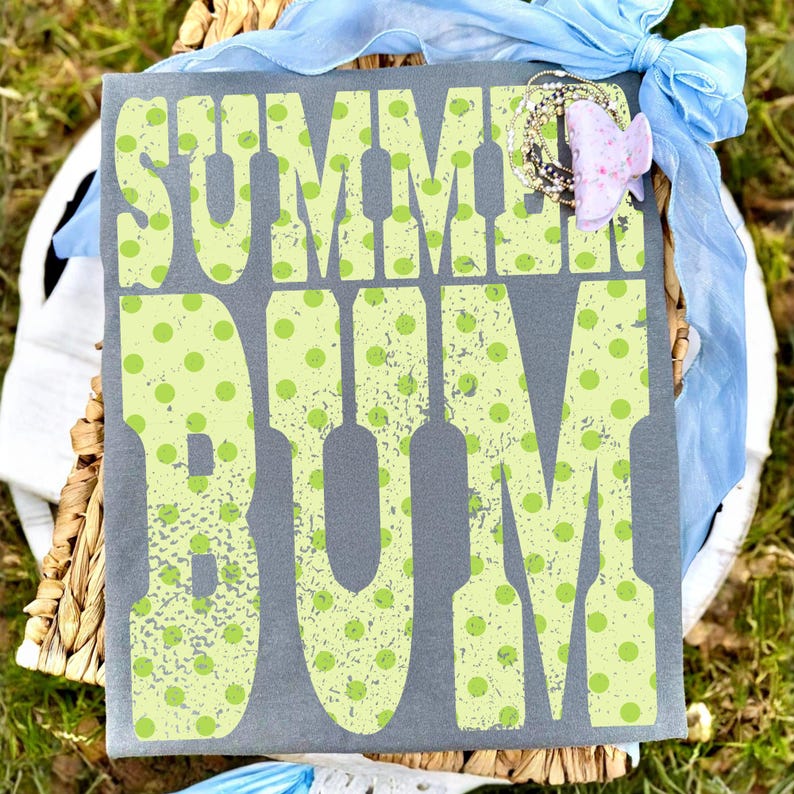 Vibrant neon green 'Summer Bum' distressed polka dot PNG design