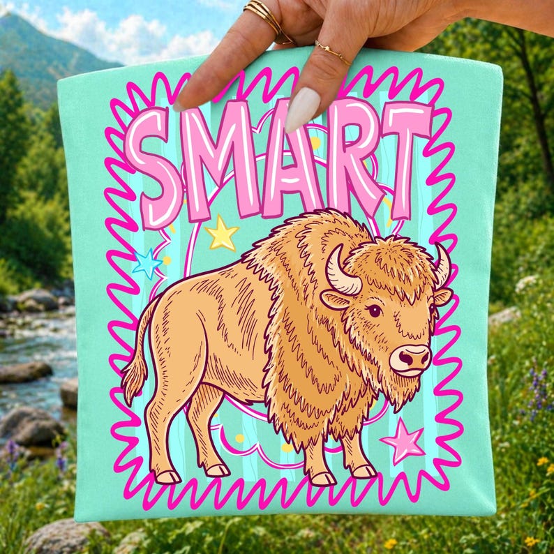 Smart Buffalo Retro Bison PNG Western Sublimation Design