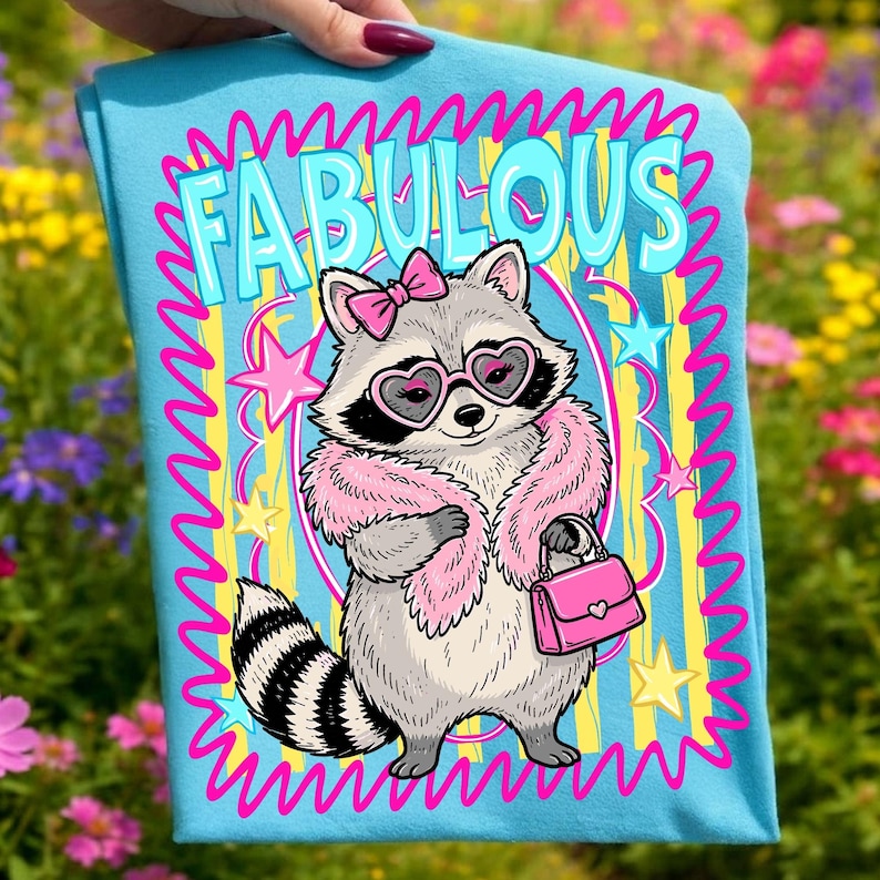 Preppy Beach Raccoon PNG Design with Retro Heart Sunglasses