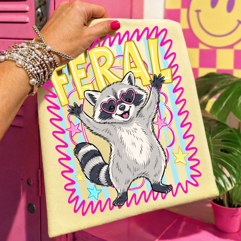 Preppy Feral Raccoon Summer PNG Design with Heart Sunglasses