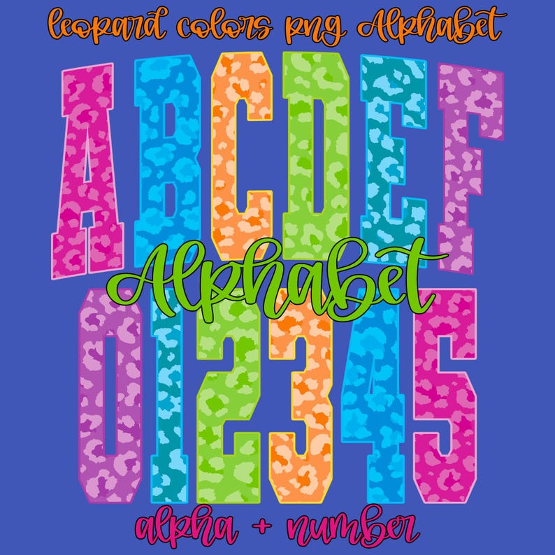 Preppy Neon Leopard Varsity Alphabet PNG Bundle letters display