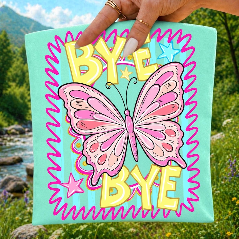 Bye Bye Butterfly Retro Preppy Sublimation PNG Design for Last Day of School