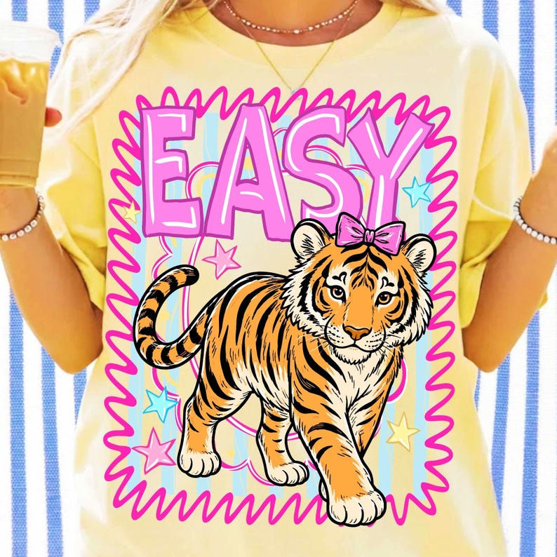 Easy Tiger Preppy Tiger Cub PNG Sublimation Design with Pink Bow