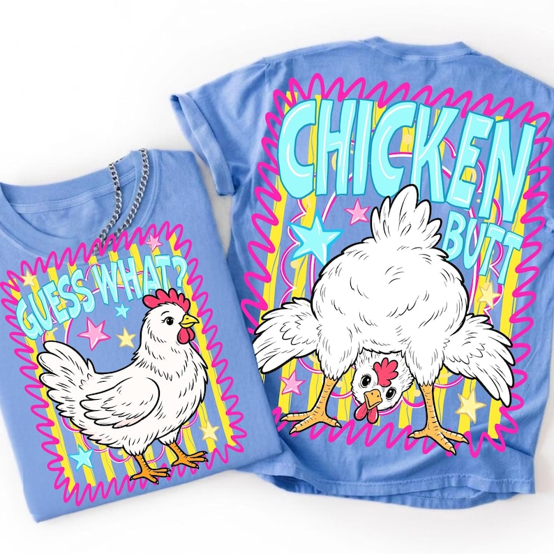 Vibrant 'Guess What Chicken Butt' preppy retro doodle PNG design