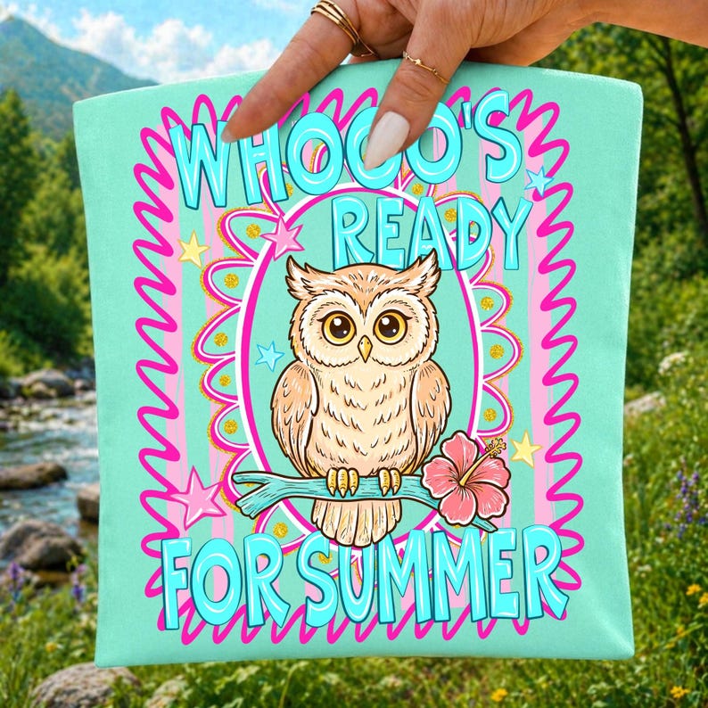 Retro Summer Owl Sublimation Design on T-Shirt