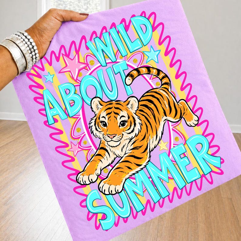 Wild About Summer Retro Tiger Sublimation PNG Design