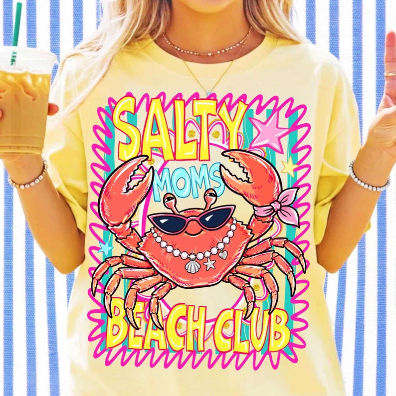 Salty Moms Beach Club PNG Funny Crab Sublimation Design