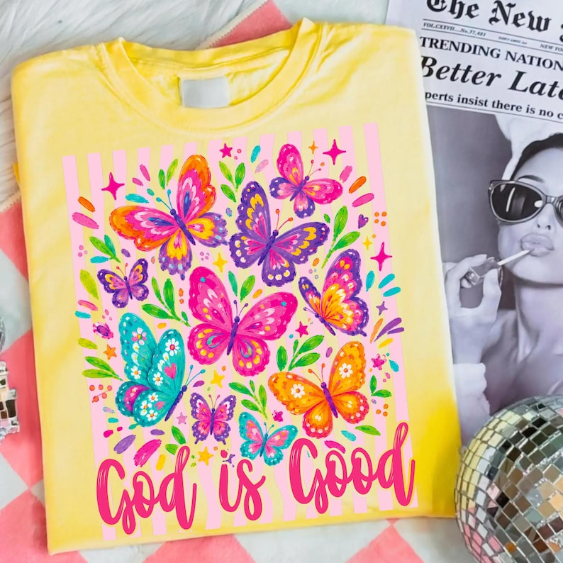 God Is Good Christian Floral Sublimation Design on T-Shirt Mockup
