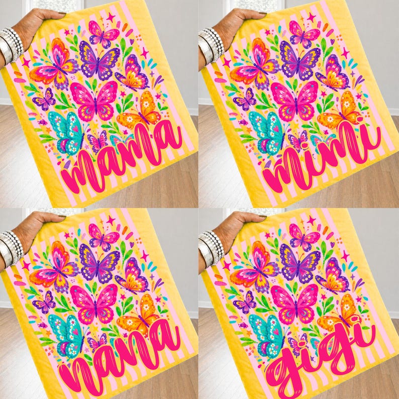 Striped Butterfly Mama PNG design with bold pink stripes and colorful floral accents.