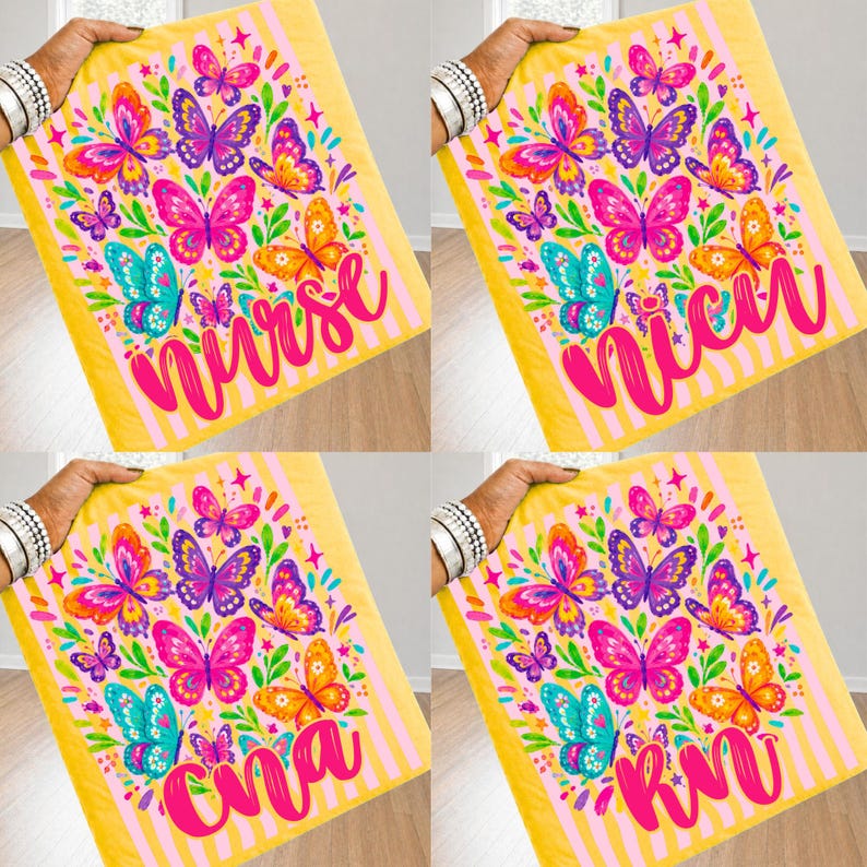 Preppy Nurse PNG Bundle with Striped Butterfly and Floral Design