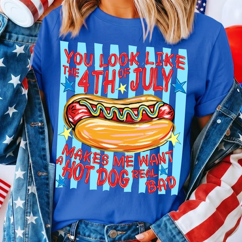 Funny Hot Dog 4th of July PNG Sublimation Design for Retro Summer BBQ Apparel