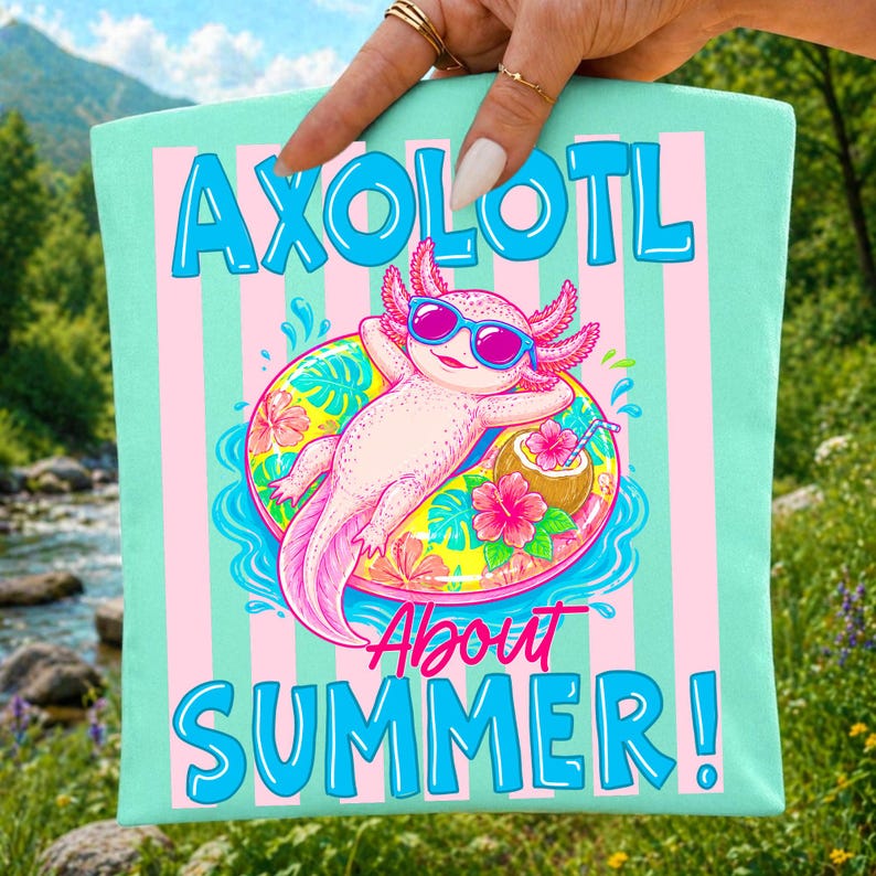 Kawaii Axolotl Summer PNG Sublimation Design