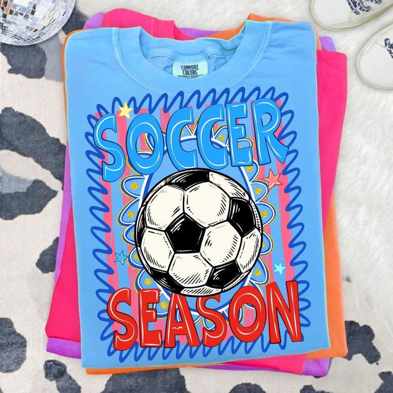Retro Soccer Season PNG digital design featuring hand-drawn doodle style for soccer moms