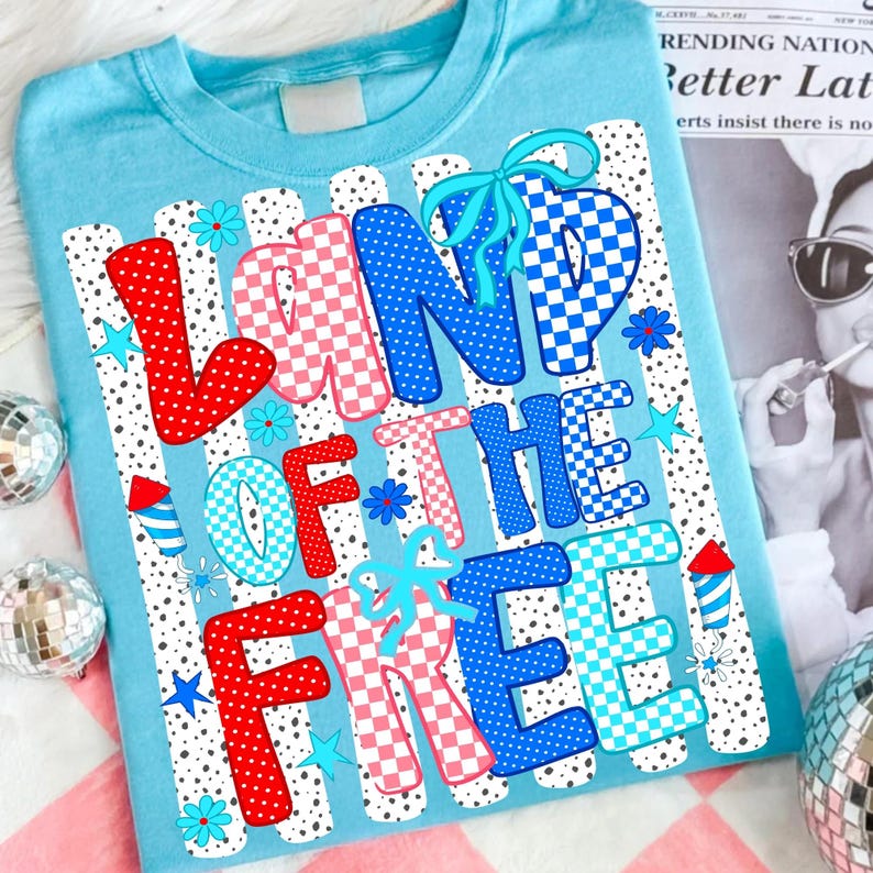 Image of Land Of The Free Because Of The Brave Png, Retro 4th of July Png, America Coquette Png, Retro USA Png, Military Veteran Independence Day