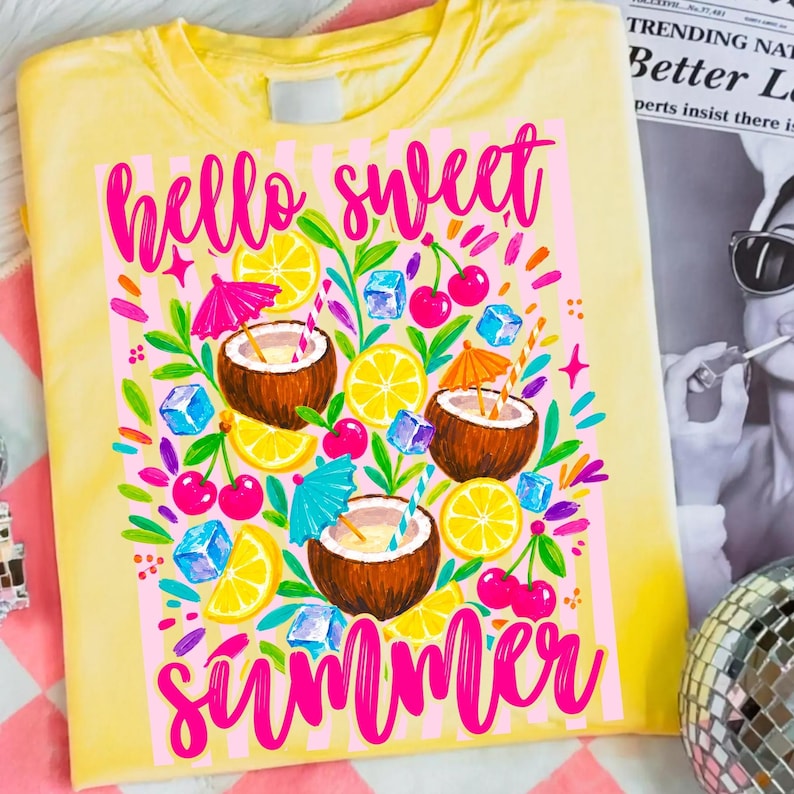 Hello Sweet Summer PNG Tropical Coconut Drink Font Bundle Design