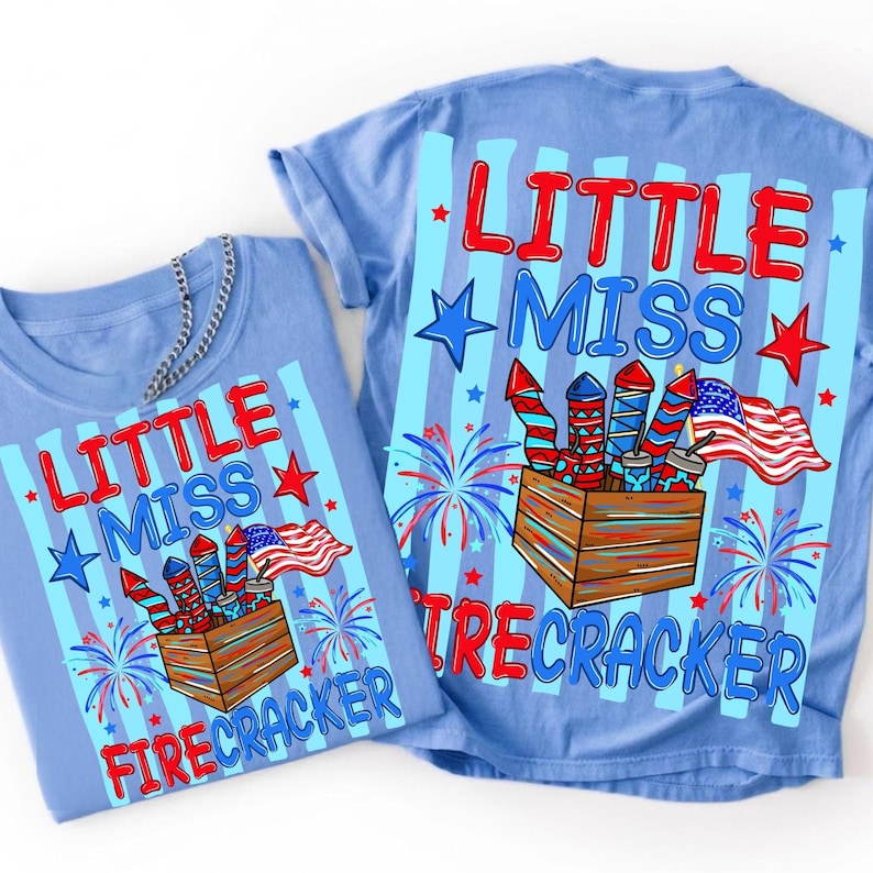 Little Miss Firecracker PNG design with coquette bow and patriotic colors