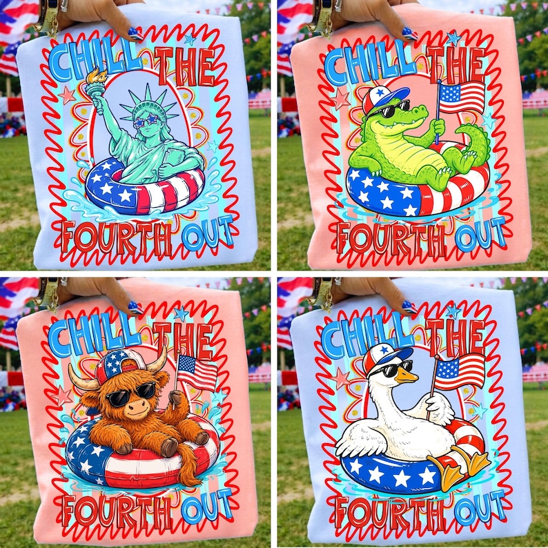 Image of Chill The Fourth Out PNG Bundle, Funny Patriotic Animal PNG, 4th of July Sublimation Bundle, Independence Day Transfer, Leopard July 4th