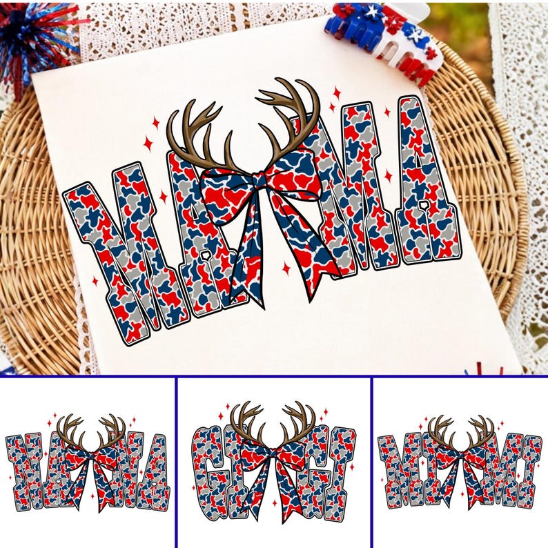 Patriotic Mama Mimi Nana Gigi PNG Bundle with Preppy Red White and Blue Bows
